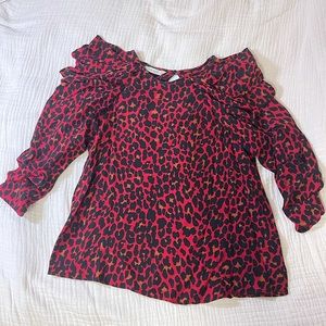 Zara red and black cheetah print blouse